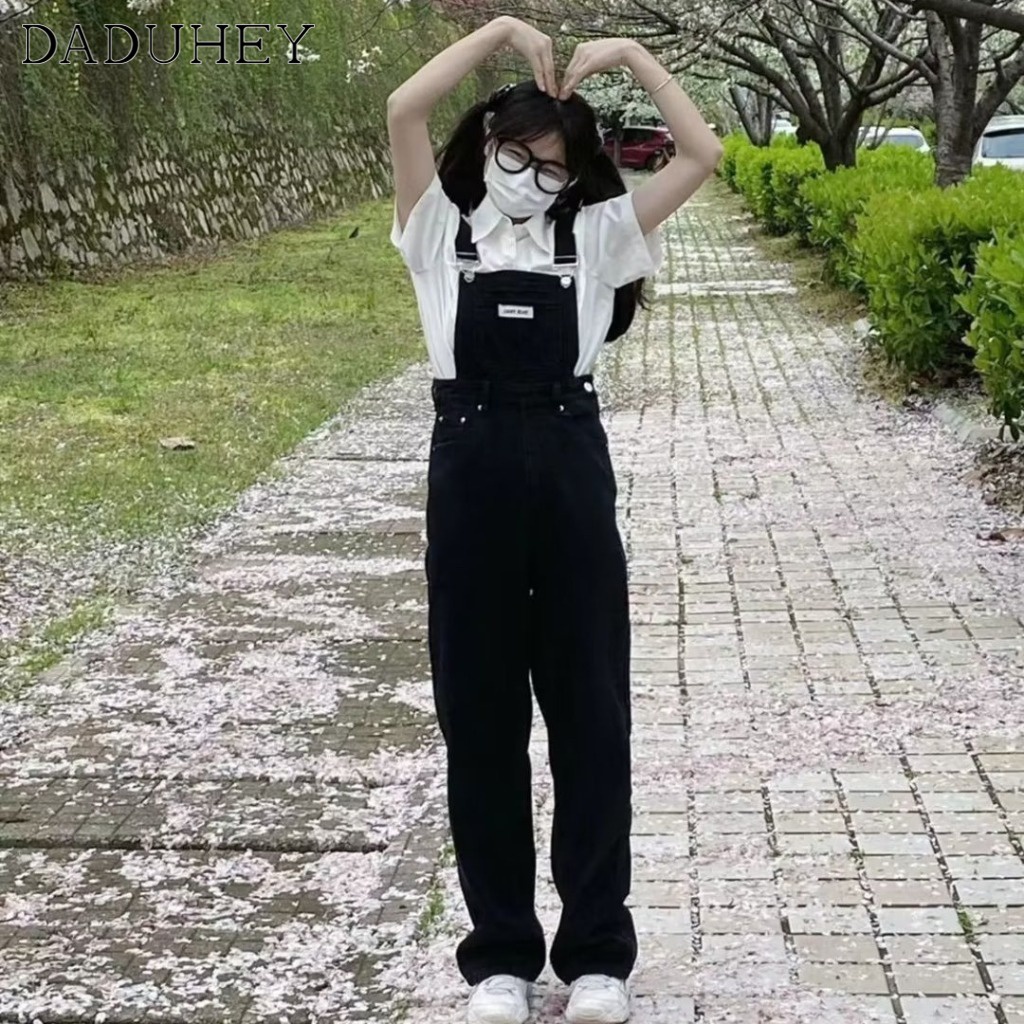 Ảnh DaDuHey New Korean Version of INS Cute Thin Denim Overalls WOMEN'S Niche High Waist Wide Leg Pants Jumpsuit 3