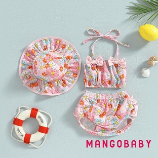 Mgg-baby Girl 3 Bộ Đồ Bơi Mùa Hè In Hình Trái Cây Băng Dây Áo Không Tay Đi Biển Quần Short Và Mũ Bộ Đồ Bơi