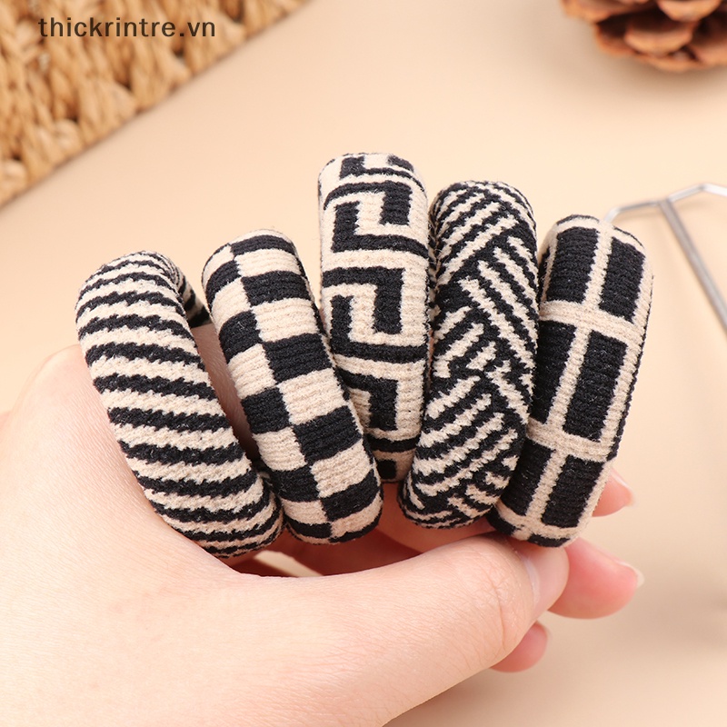 Set 5 Dây Buộc Tóc Cao Su Co Giãn Màu Trắng Đen Phong Cách Vintage