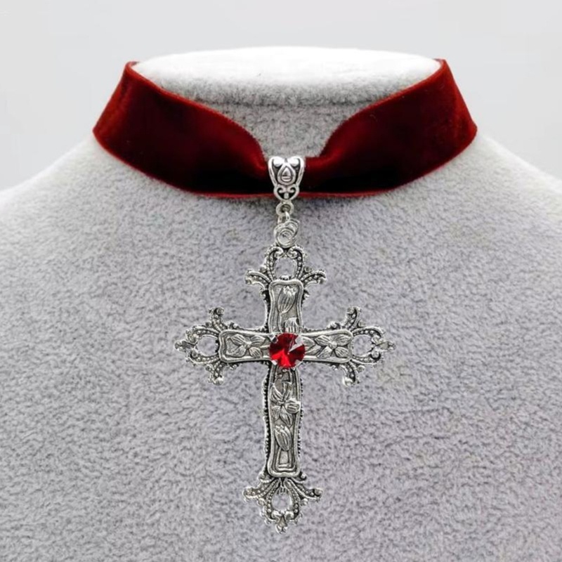 Vòng Cổ Choker Nhung Đen Mặt Thánh Giá Độc Đáo Phong Cách Gothic Cổ Điển