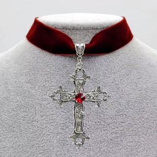 Kra Hợp Kim Chữ Thập Mặt Dây Chuyền Choker Halloween Thánh Giá Mặt Dây Chuyền Vòng Cổ Độc Đáo Nhung Đen Dây Xích Đảng Sinh Nhật Xương Đòn Ch