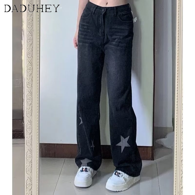 Ảnh DaDuHey New American Ins High Street Star Jeans Niche High Waist Loose Wide Leg Pants Large Size Trousers 2