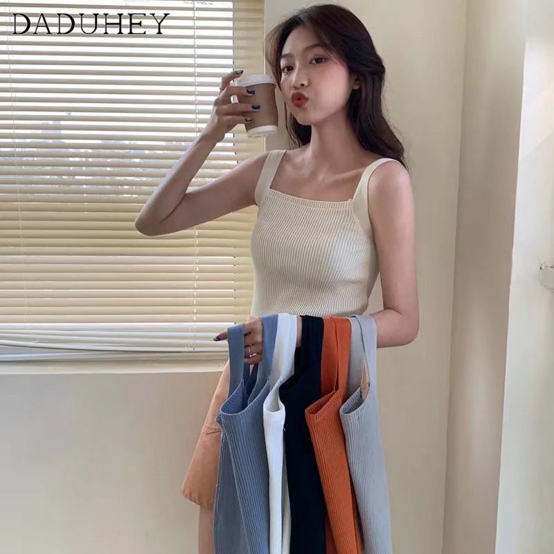 Ảnh Áo hai dây DADUHEY dệt kim co dãn màu trơn thời trang Hàn Quốc 2023 1