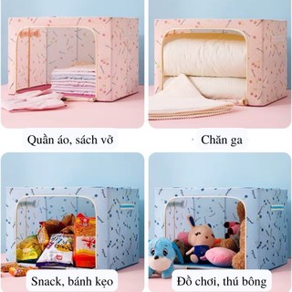 Hộp đựng quần áo khung thép 80L gấp gọn chịu lực tốt dùng cất chăn màn đồ gia đình