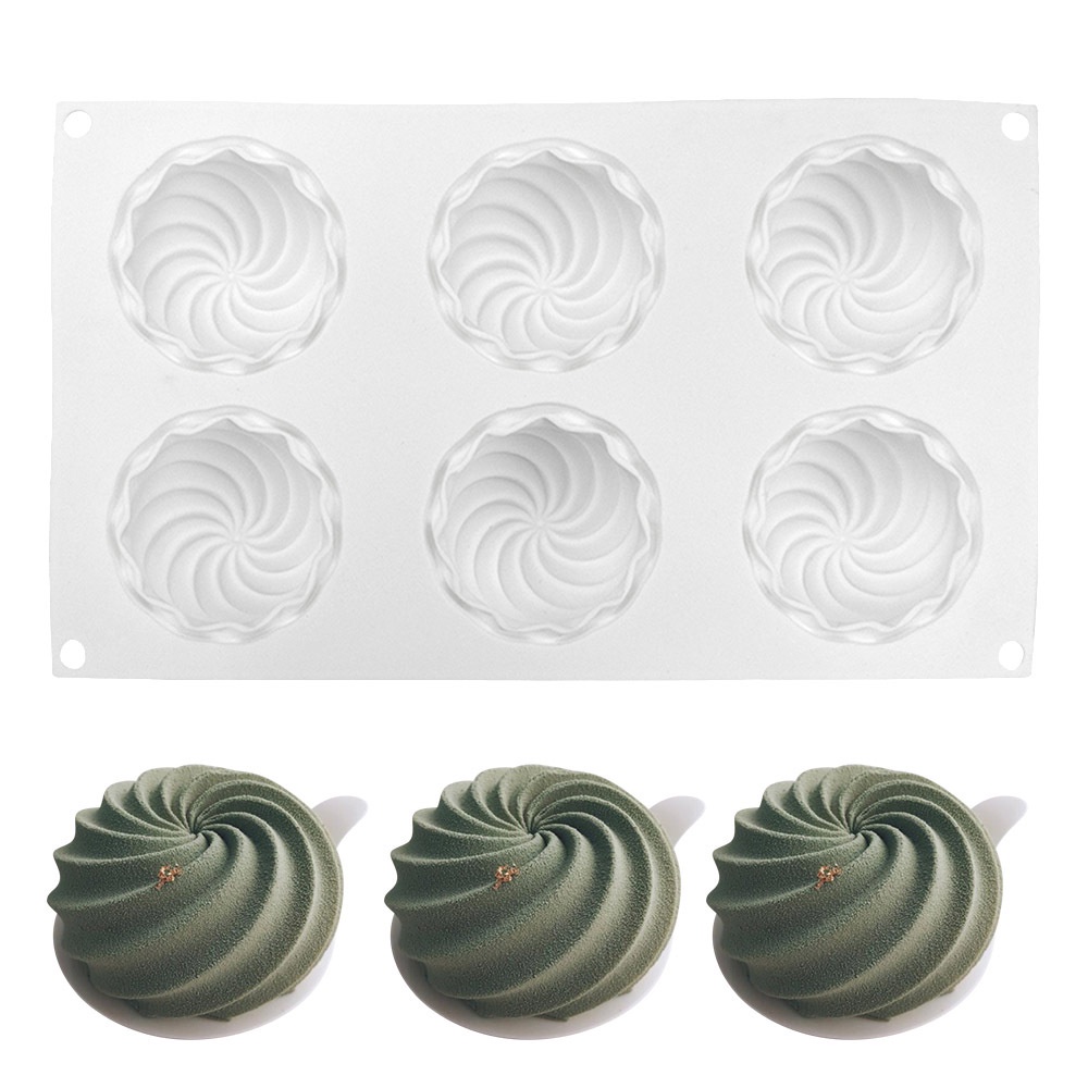 Khuôn silicone 6 Ngăn Tạo Hình Xoắn Ốc Cho Kẹo Đường / Socola / Thạch Rau Câu