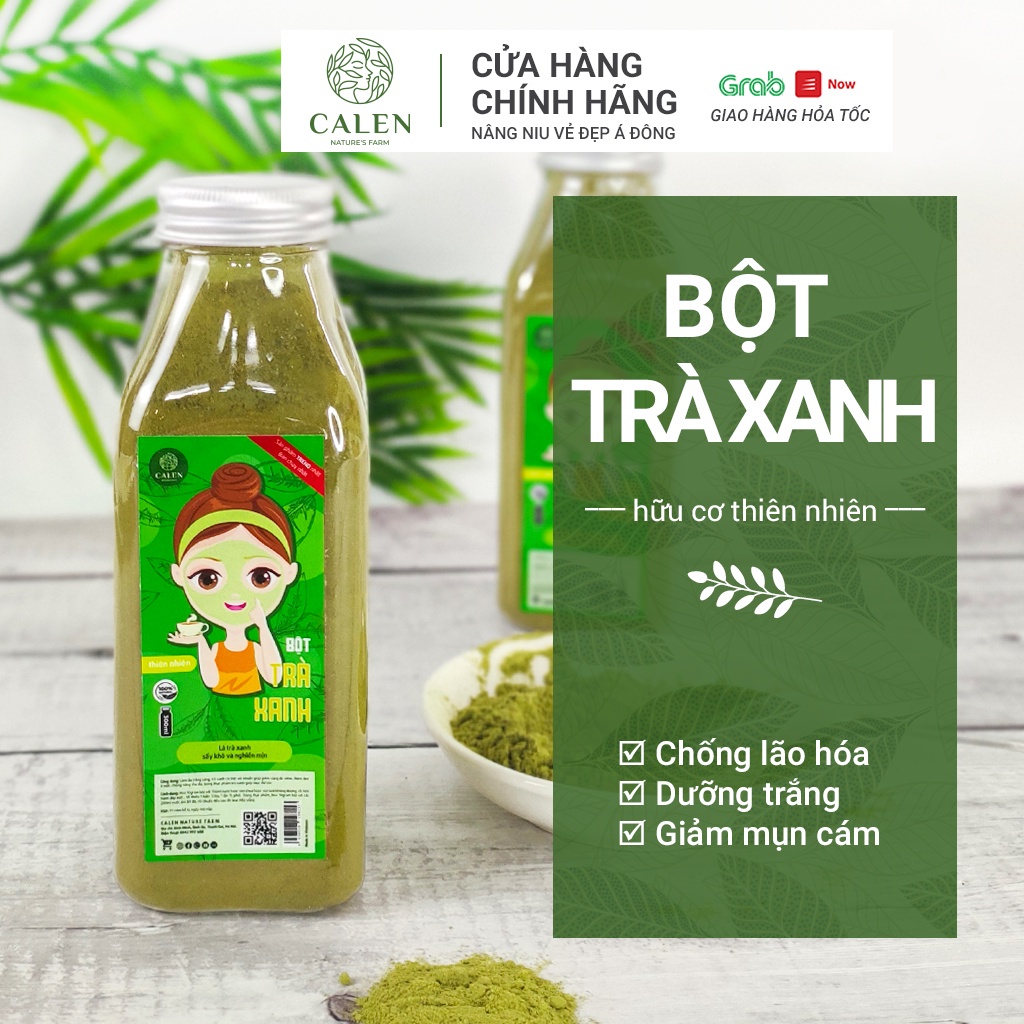 Bột trà xanh hữu cơ,mặt nạ trà xanh CALEN đắp mặt nguyên chất 100% giúp tẩy da chết dưỡng trắng da