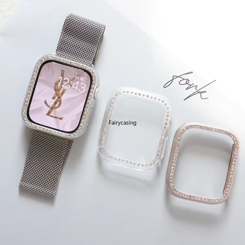Ốp lưng kim cương cho Apple Watch 11 10 9 8 7 6 5 4 3 2 1 SE, bảo vệ, Bling, 38/40/41/42/44/45/46/49mm, Ultra 2