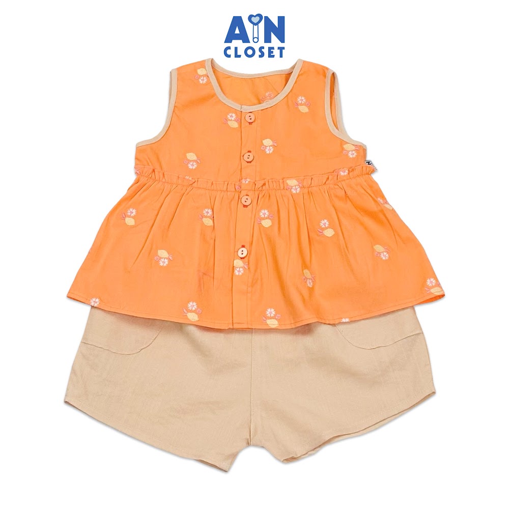 Bộ quần áo Ngắn bé gái họa tiết Hoa Cam Be cotton thêu - AICDBGE5SEOY - AIN Closet