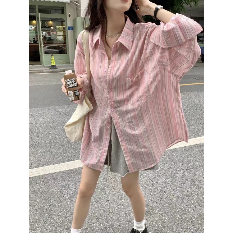 SUXI Áo Sơ Mi Tay Dài Chống Nắng Dáng Rộng Phong Cách Hàn Quốc Thời Trang Mùa Hè Cho Nữ