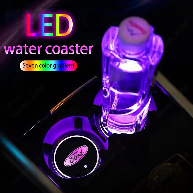 Đế Lót Ly Có Đèn LED Nhiều Màu Sắc Trang Trí Xe Hơi Ford Ranger Bronco Focus Kuga Ka EcoSport Territory Transit F-Series