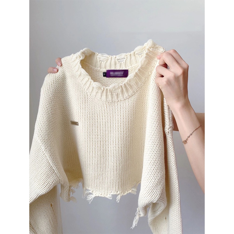 (HÀNG SẴN) D836260 Áo Len dáng ngắn kiểu rách | Shopee Việt Nam