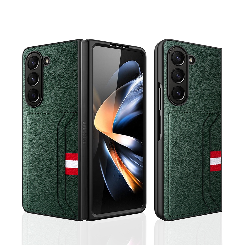 Ốp Điện Thoại Da Clemence Cho Samsung Galaxy Z Fold5 Fold4 Fold6 Fold 5 4 6 5G Có Hộp Đựng Thẻ Chống Rơi