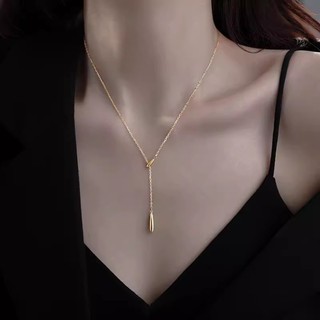 Dây Chuyền Mạ Bạc 925 Mặt Hình Giọt Nước Đơn Giản Phong Cách Retro Cho Nữ