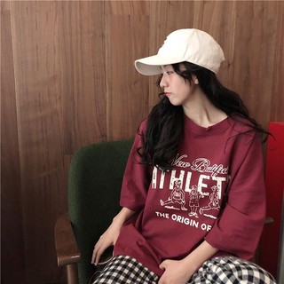 Áo Harajuku BF học sinh phóng khoáng và đa năng in hình hoạt hình năm phần tư tay cổ cao đáy sơ mi thủy tri