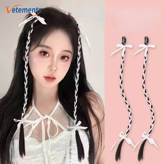Kẹp Tóc Giả Thắt Nơ Ruy Băng Dài / Kẹp Tóc Giả Vô Hình Thủ Công Ngọt Ngào Cho Bé Gái