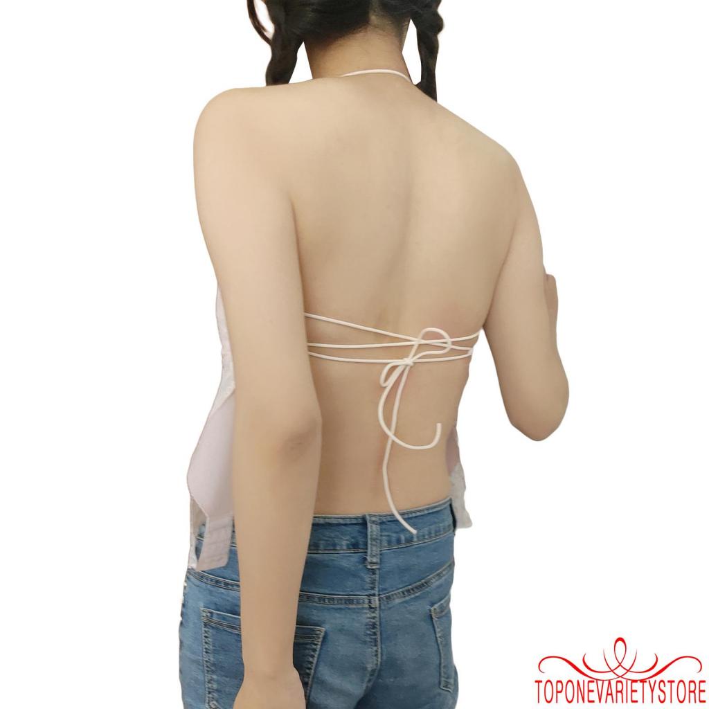 Topone-nữ Ren Lưới Nhìn Xuyên Qua Nóng Bé Gái Y2K Áo Mùa Hè Retro Nữ Backless Dây Buộc Tắt Vai Dây Tăng