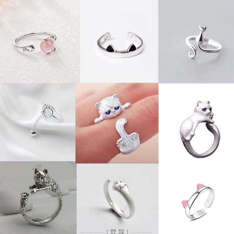 Thời trang đơn giản Mèo dễ thương Mở đầu Nhẫn nam nữ có thể điều chỉnh