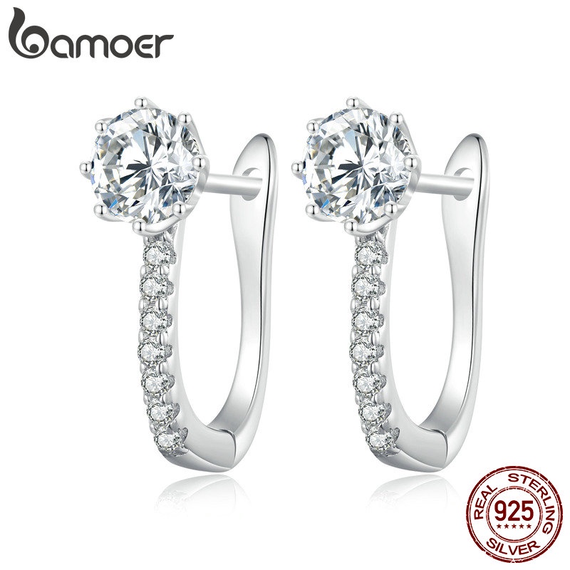 Bamoer Bông Tai Bạc 925 Hình Bát Giác Sang Trọng Cho Nữ bse856