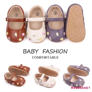 Mg-baby Girls Mary Jane Flats Da PU Trẻ Sơ Sinh Đầm Giày Thêu Hoa Giày Công Chúa