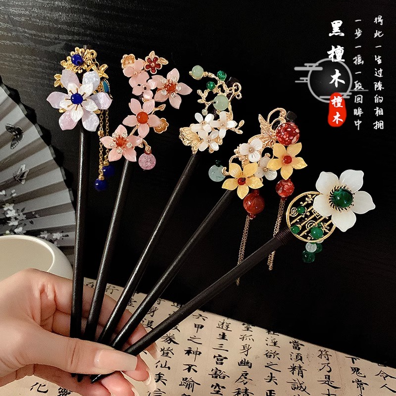 Trung Quốc khí chất retro Ebony kẹp tóc hoa tinh tế tua rua kẹp tóc đĩa handmade tóc 2025 Mùa hè phụ kiện thời trang mới