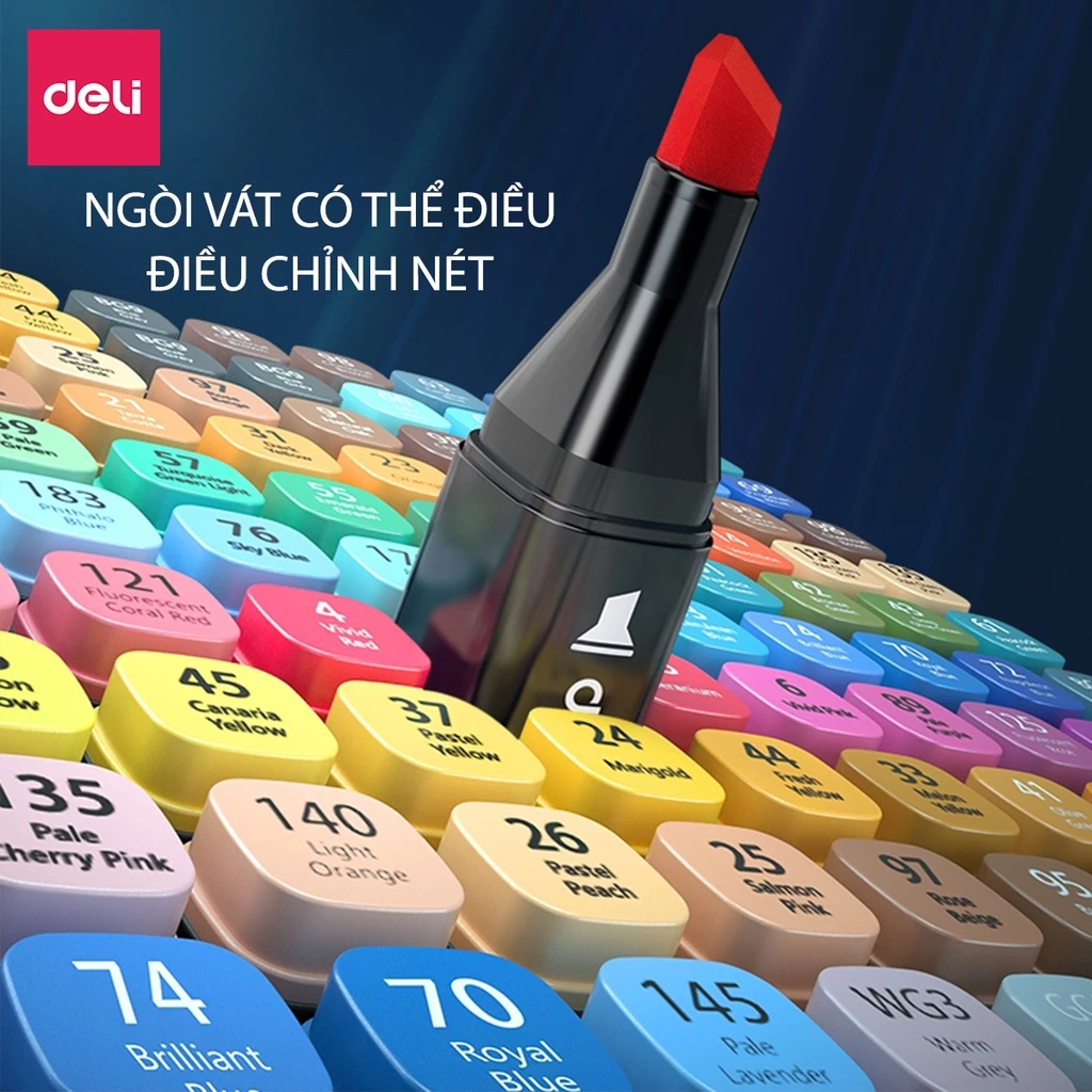 Bút marker Deli màu dạ chuyên nghiệp kèm túi vải họa cụ vẽ tranh cao cấp 30/40/60/80 màu - Học sinh,