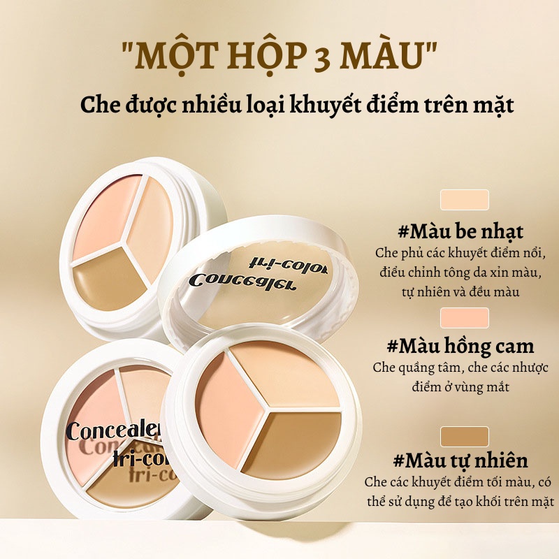 O'GULIA Kem Che Khuyết Điểm Ba Màu Đa Năng Lâu Trôi Che Các Loại Khuyết Điểm Trên Mặt