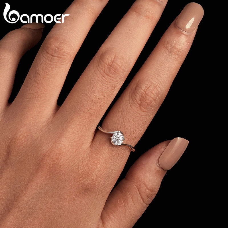 Bamoer Nhẫn Bạc 925 VVS1 D Màu 0.5 Carat Moissanite Chính Hãng 100% MSR040-6