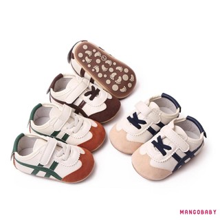 Mg-infant Baby Boys Girls Moccasins Giày thể thao sọc màu tương phản Da PU Đế chống trượt Prewalker Giày tập đi đầu tiên
