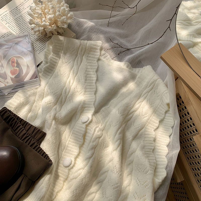 Plus Size Dệt Kim Áo Vest Nữ Tính Khí Retro Lười Ngọt Ngào Màu Trơn