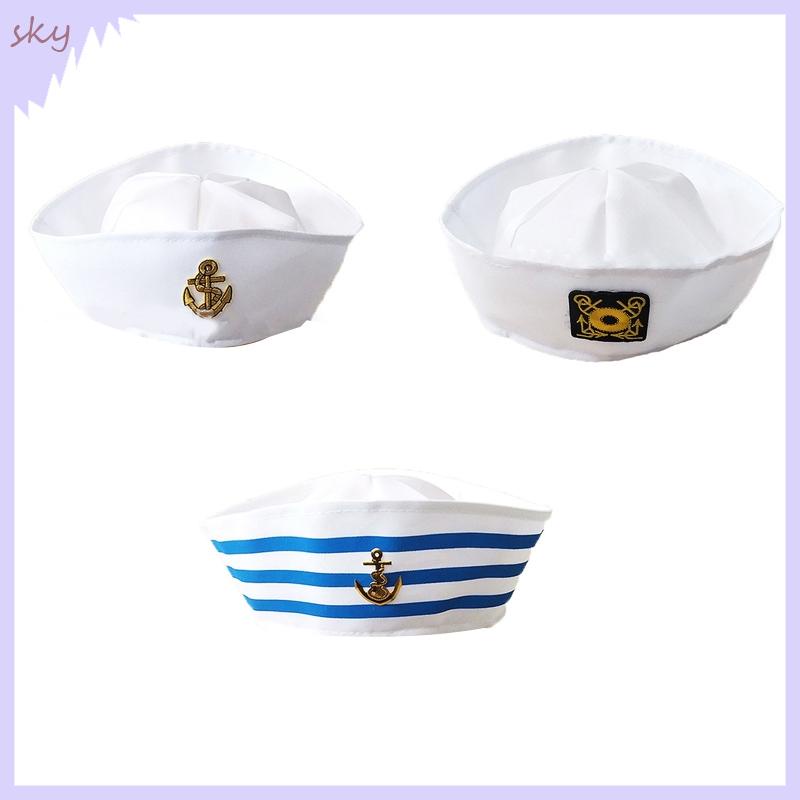 Sky vintage white navy marine captain cap mũ thủy thủ mũ quân đội mũ cosplay lạ mắt cho các buổi biểu diễn sân khấu nhiếp ảnh