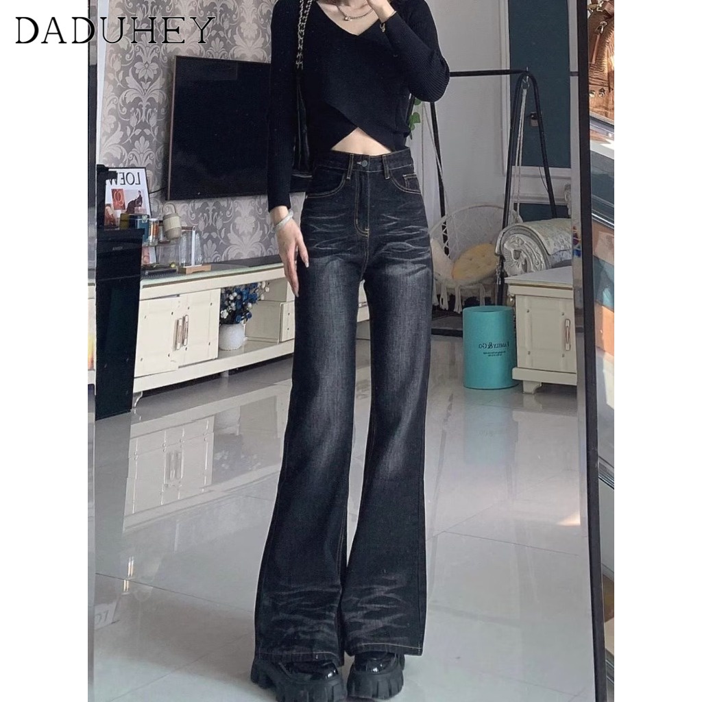 Ảnh DaDuHey New American Ins High Street Retro Micro Flared Jeans Niche High Waist Wide Leg Pants Trousers 3