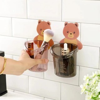 Cốc đánh răng, Cốc gấu dán tường đựng bàn chải đánh răng, cốc gấu nâu đựng kem đánh răng SUNNY DAY