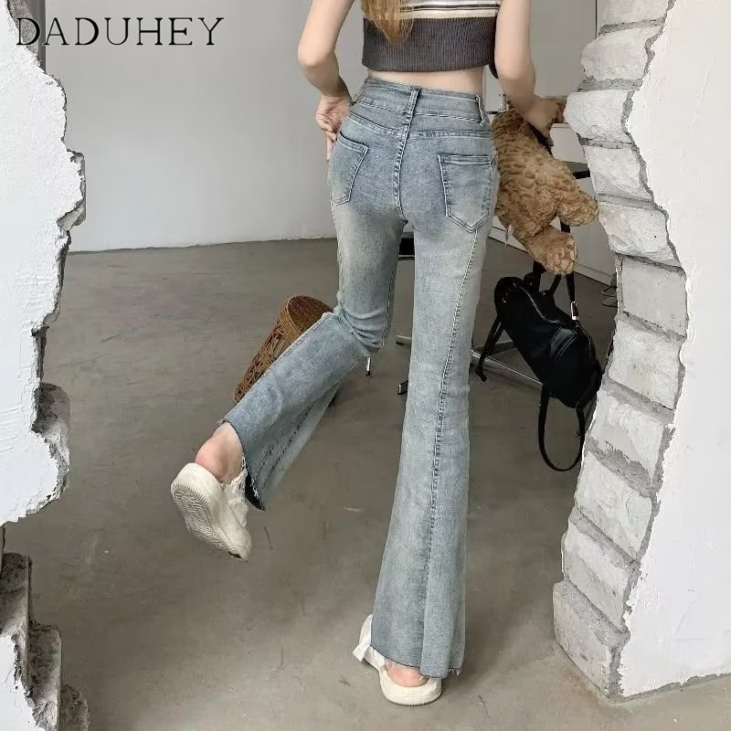 Ảnh DaDuHey New American Ins High Street Retro Jeans Niche High-waist Micro-flared Pants plus Size Trousers 2