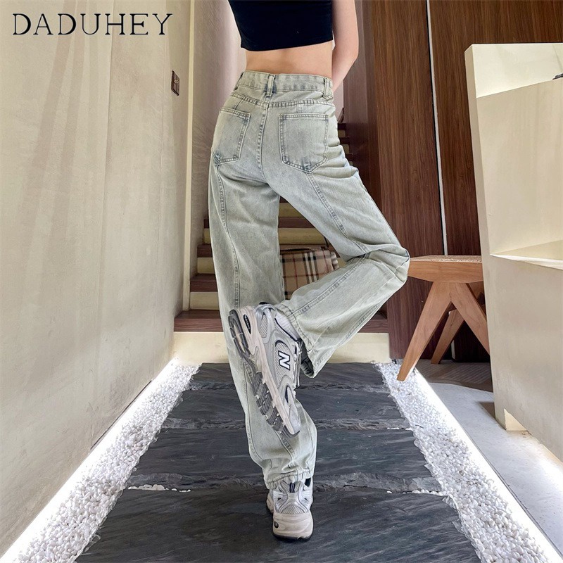 Ảnh Quần jean DADUHEY ống suông ghép nối màu nhạt phong cách Hàn Quốc mới thường ngày size lớn dành cho nữ 2