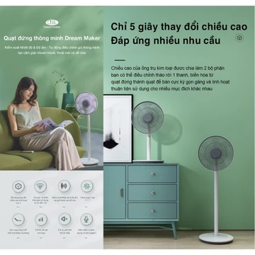 Quạt đứng có pin tích điện Xiaomi Dream Maker Plus có điều khiển, chạy 21 tiếng điều khiển qua app mihome