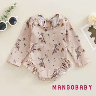 Mgg-kids Bé Gái Đồ Bơi Mùa Hè In Hoa Tay Dài Xù Áo liền quần Đồ Bơi Đi Biển Đồ Tắm Quần Áo Trẻ Em