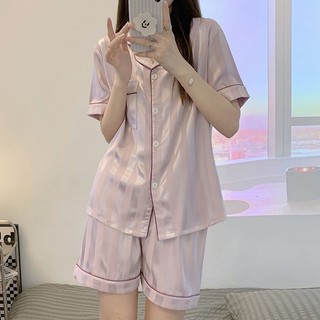 Bộ Đồ Ngủ Lụa Tay Ngắn Dáng Rộng Thời Trang Mùa Hè Cho Nữ
