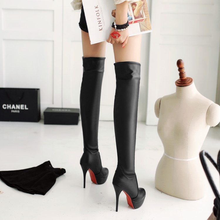 31-46 Kích Thước 2023 Châu Âu Mỹ Phong Cách Mới Giày Bốt Dài Trên Đầu Gối Giày Cao Gót Giày Bốt Nữ Gợi Cảm Kích Thước Lớn