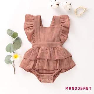Mgg-baby Bé Gái Không Tay Ruffle Romper Backless Màu Trơn Áo liền quần Quần Áo Một Mảnh Mùa Hè Dễ Thương