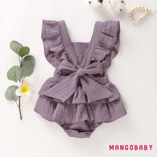 Mgg-baby Bé Gái Không Tay Ruffle Romper Backless Màu Trơn Áo liền quần Quần Áo Một Mảnh Mùa Hè Dễ Thương