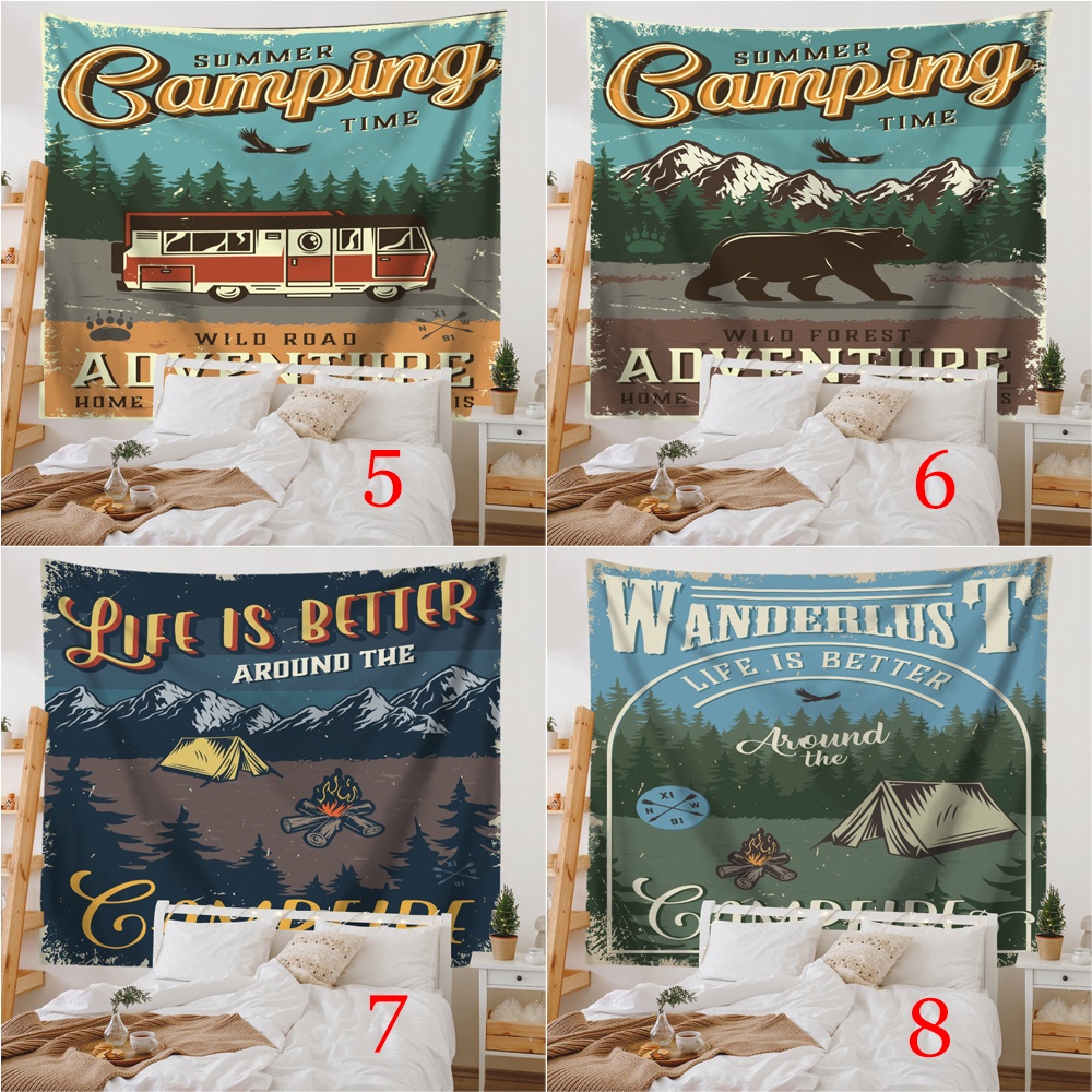 Retro summer camping wall tapestry with clips polyester tapestries phòng ngủ treo tường tấm thảm trang trí phòng quà tặng (có kẹp)