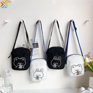 Gấu dễ thương in hình thỏ túi đeo chéo mini vải vuông ví hoạt hình hợp thời trang túi xách đeo vai túi điện thoại