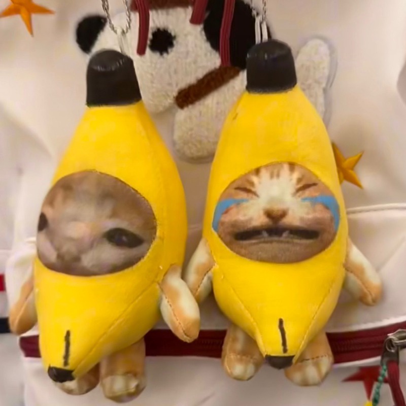 Banana cat plush keychain khóc banana cat toy mặt dây chuyền vui nhộn với âm thanh ô tô túi treo