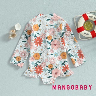 Mgg-kids Bé Gái Đồ Bơi Mùa Hè Hoa Dài Tay Dây Kéo Xù Áo liền quần Đồ Bơi Đi Biển Tắm Phù Hợp Với