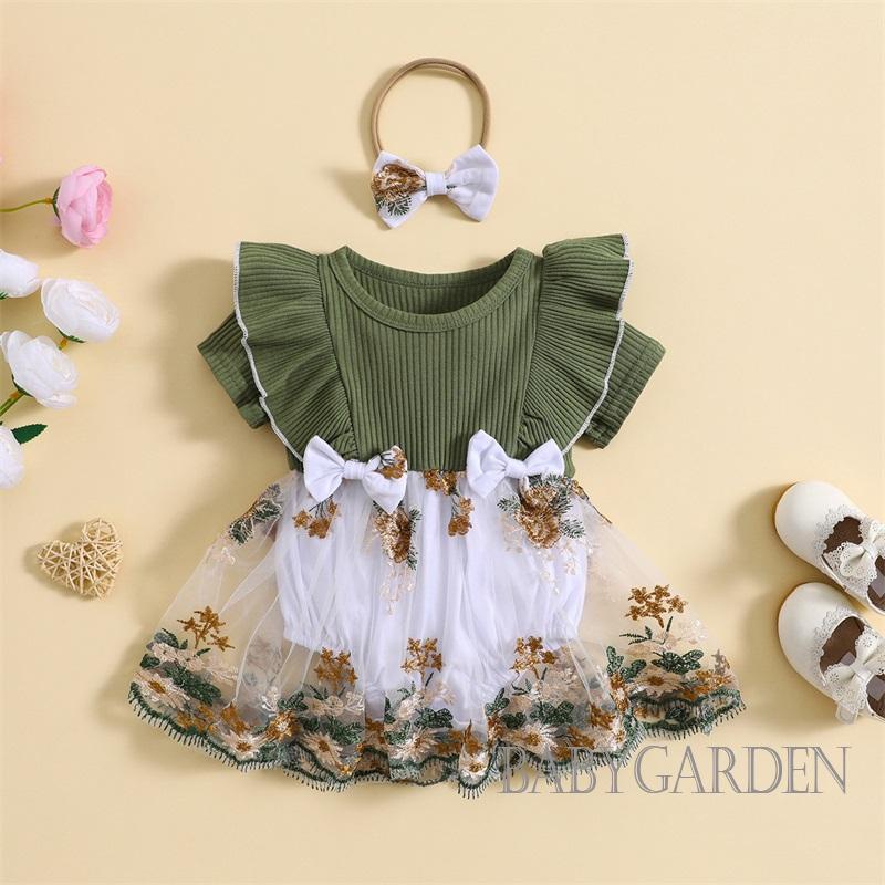 Áo Liền Quần Cổ Thuyền Thêu Hoa Dành Cho Bé Gái 0 Đến 24 Tháng Tuổi