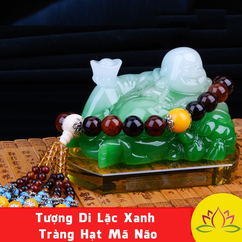 Set Tượng Phật Di Lặc Xanh Ngọc Kèm Chuỗi Hạt Và Nước Hoa Trang Trí Taplo Ô Tô - Để Bàn Làm Việc Bình An