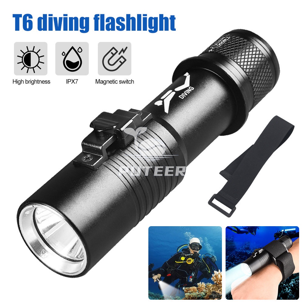 Đèn pin LED dưới nước có dây đeo cổ tay, công tắc từ tính - Phù hợp lặn tự do và câu cá