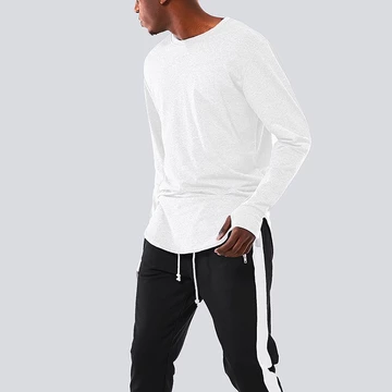 Mùa Xuân Thu Màu Trơn Dài Tay Áo nam Hip Hop Oversize Swag Hem Áo Thun Áo Tee ÁO THUN Người Cơ Bản Quần Áo Áo Thun Thời Trang Nam Quần Áo Áo Thun
