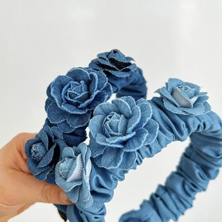 De Băng Đô denim Vành Rộng Không Trượt Giặt Được Hình Hoa Hồng Cho Nữ