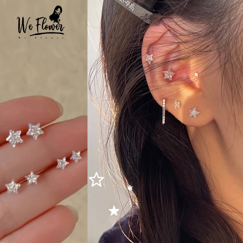 We Flower Set Khuyên Tai Mạ Bạc s925 Đính Đá Zircon Lấp Lánh Sang Trọng 4 / 5 / 6mm